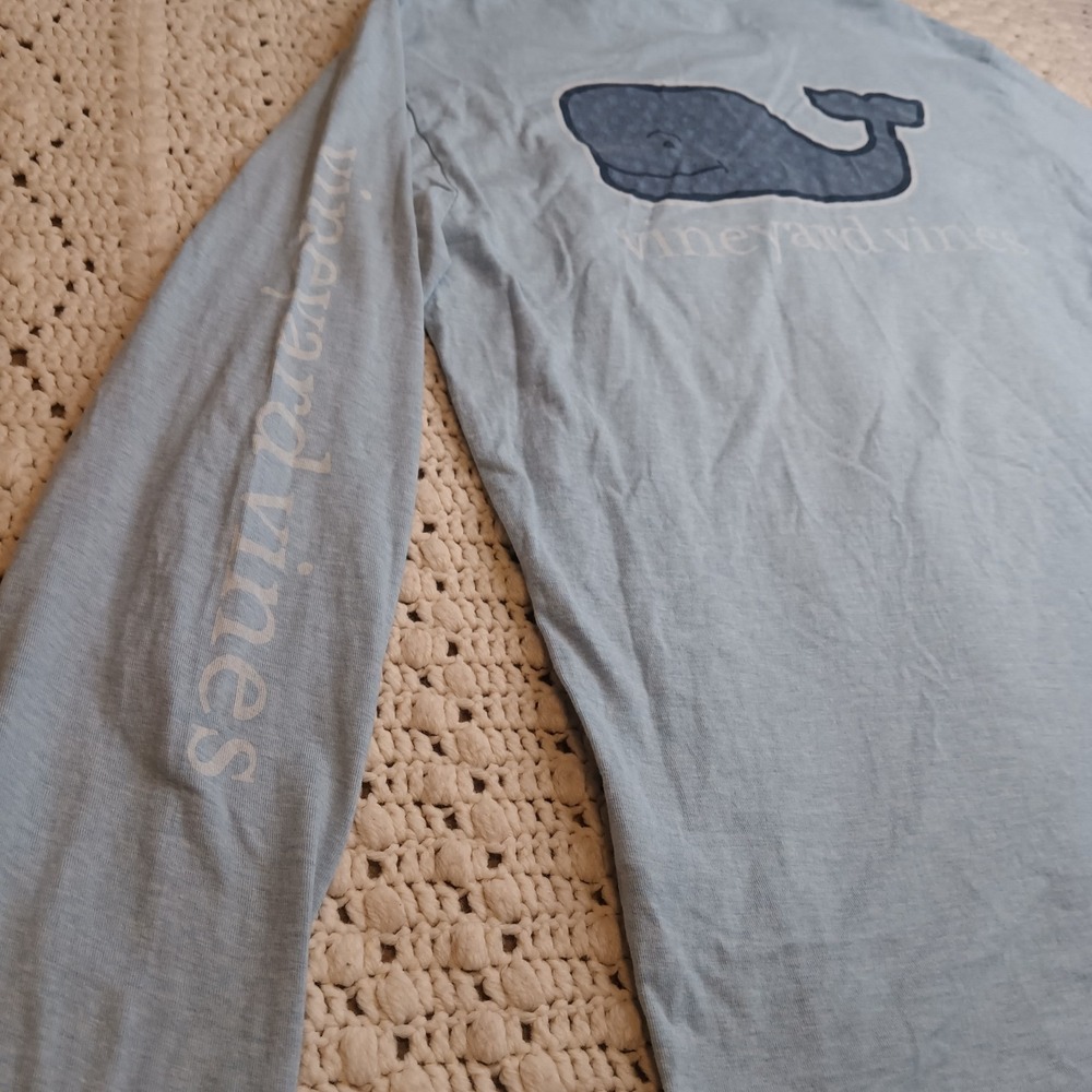 Vineyard Vines Men M Snowflake Whale Pocket Blue Logo Backhit Spellout Long Sl - Picture 3 of 10